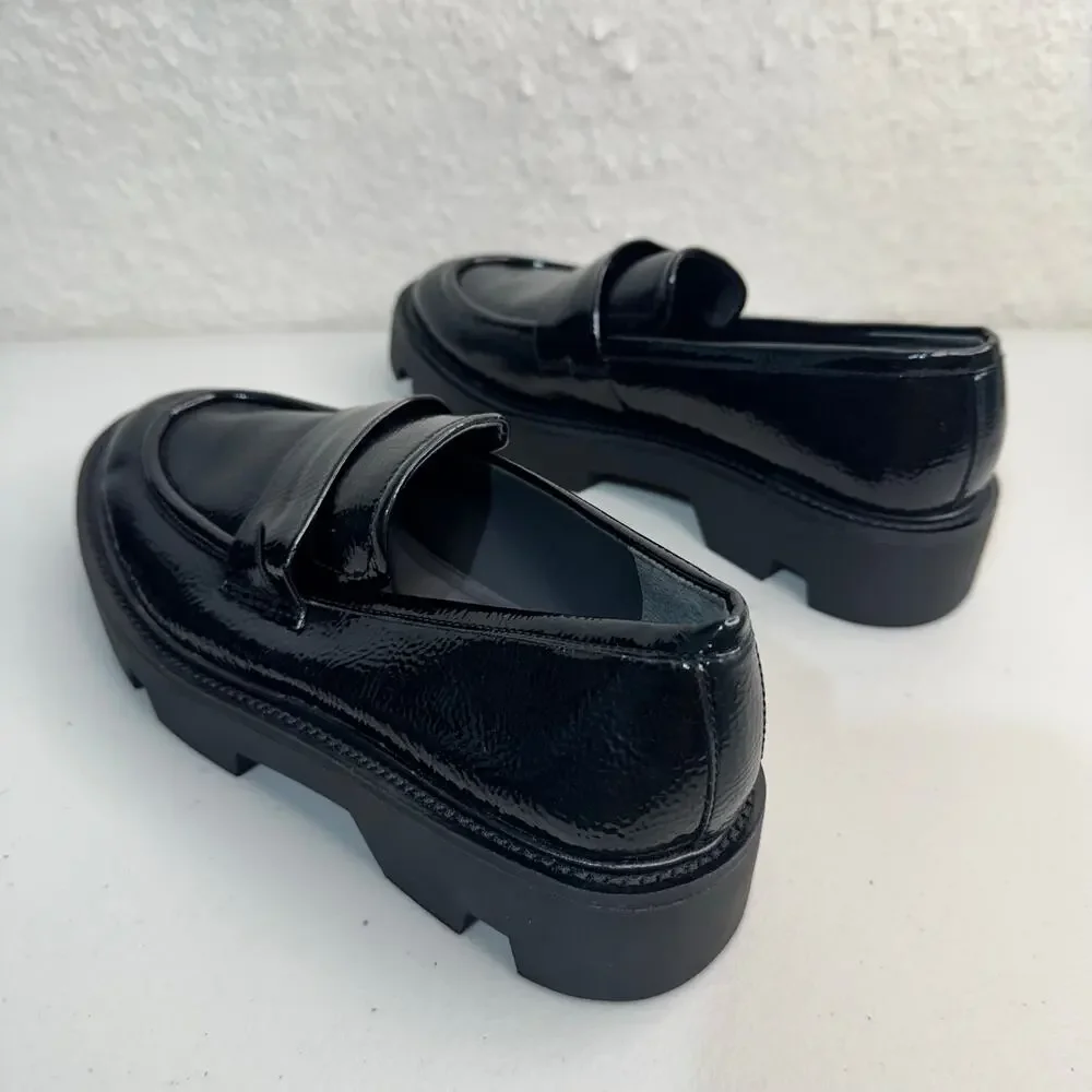 Franco Sarto Ream Loafers Faux Patent Leather Round Toe Lugged Platform Size 6.5